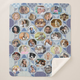 Family Photo Collage Easy Blue Quilt 35 Pics Sherpa Deken