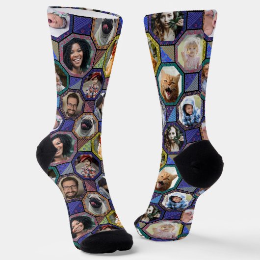 Family Photo Collage Easy Dark Quilt 12 Pics Sokken (Gebogen)