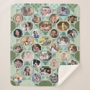 Family Photo Collage Easy Green Quilt 35 Pics Sherpa Deken
