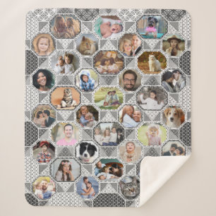 Family Photo Collage Easy Grey Quilt 35 Pics Sherpa Deken