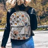 Family Photo Collage Easy Grey Quilt Look Monogram Bedrukte Rugzak