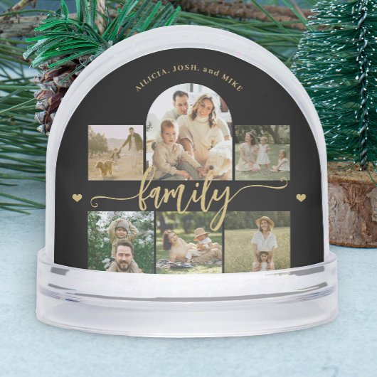 Family photo collage elegant gold script keepsake sneeuwbol