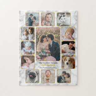 Family Photo Collage Elegant Marble Custom 13 Pics Legpuzzel