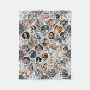 Family Photo Collage Gray Quilt 35 Pics Lg Sm Fleece Deken