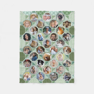 Family Photo Collage Green Quilt 35 Pic Lg Sm Fleece Deken