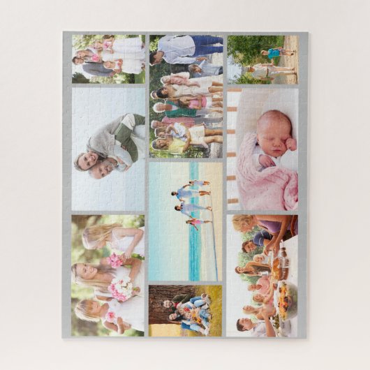 Family Photo Collage Grey Masonry Grid Custom Legpuzzel (Verticaal)