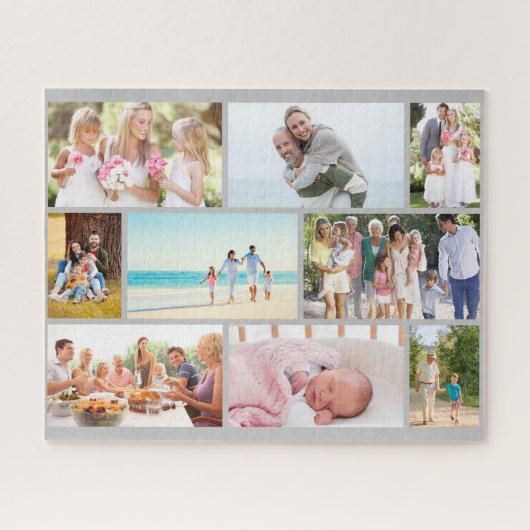 Family Photo Collage Grey Masonry Grid Custom Legpuzzel (Horizontaal)