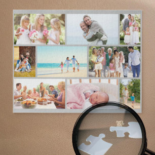 Family Photo Collage Grey Masonry Grid Custom Legpuzzel