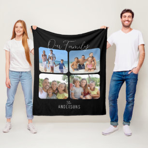 Family Photo Collage Kalligrafiescript Fleece Deken