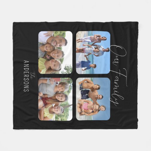 Family Photo Collage Kalligrafiescript Fleece Deken (Voorkant (Horizontaal))