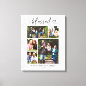 Family Photo Collage Keepsake Blessed Heart Script Canvas Afdruk (Voorkant)