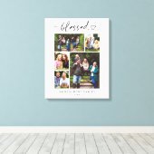 Family Photo Collage Keepsake Blessed Heart Script Canvas Afdruk (Insitu (Houten vloer))