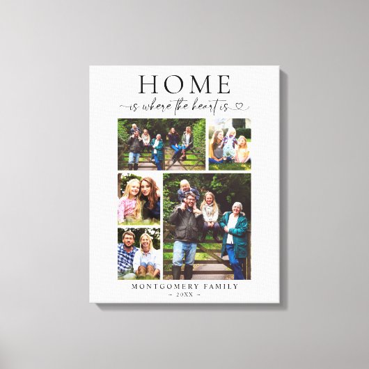 Family Photo Collage Keepsake Heart Script Canvas Afdruk (Voorkant)