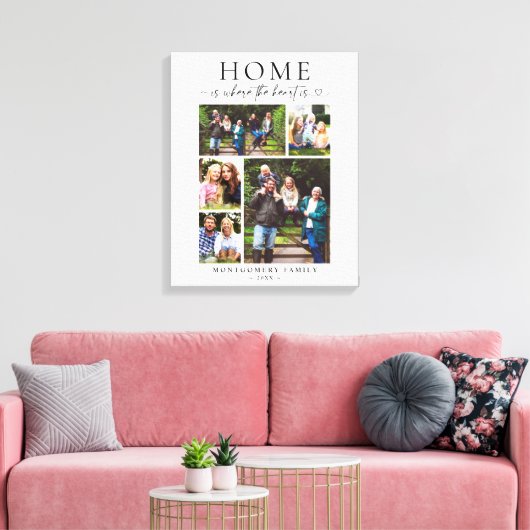 Family Photo Collage Keepsake Heart Script Canvas Afdruk (Insitu (Woonkamer))