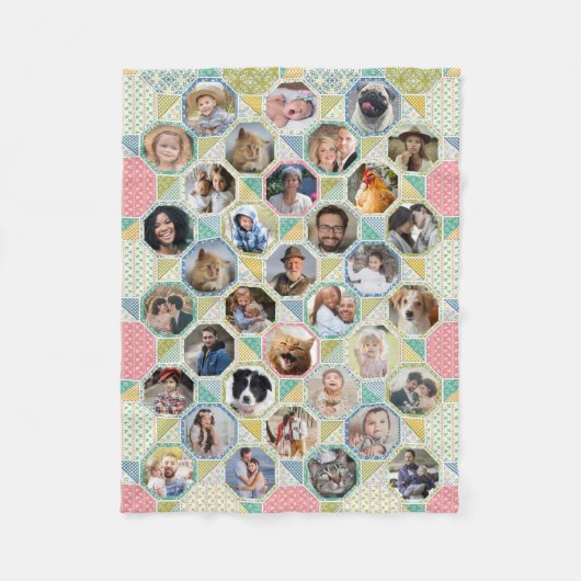 Family Photo Collage Light Quilt 35 Pic Lg Sm Fleece Deken (Voorkant)