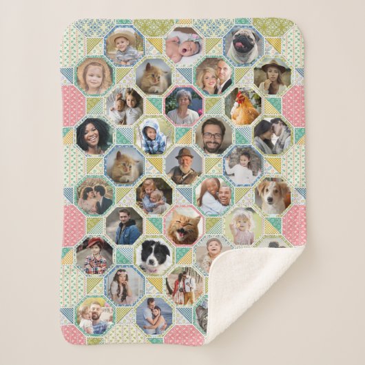 Family Photo Collage Light Quilt 35 Pic Lg Sm Sherpa Deken (Voorkant)