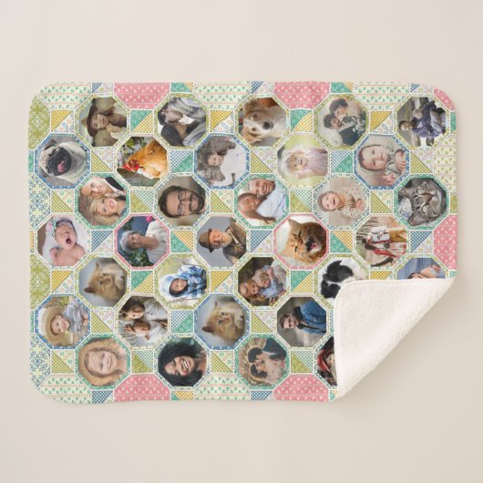 Family Photo Collage Light Quilt 35 Pic Lg Sm Sherpa Deken (Voorkant (horizontaal))