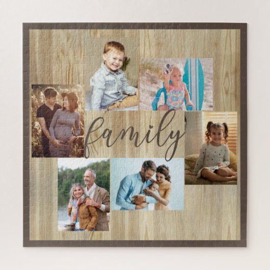 Family Photo Collage Light Woodgrain Legpuzzel (Verticaal)