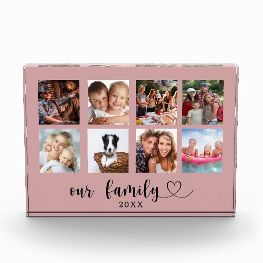 Family photo collage love heart script dusty rose fotoblokken (Voorkant)