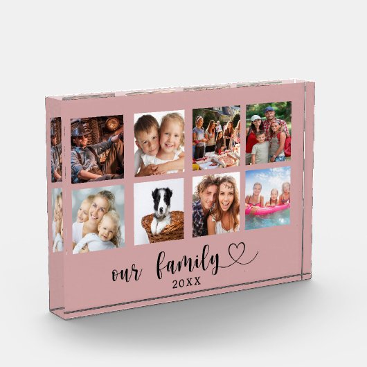 Family photo collage love heart script dusty rose fotoblokken (Links)