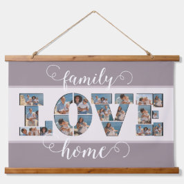 FAMILY Photo Collage Love Script Modern Keepslag Hangend Wandkleed