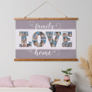 FAMILY Photo Collage Love Script Modern Keepslag Hangend Wandkleed
