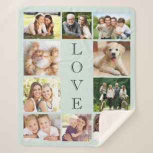 Family Photo Collage Mint Sherpa Deken
