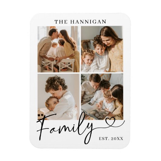 Family Photo Collage Modern Heart Script Magneet (Verticaal)