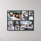 Family Photo Collage Monogrammed 7 Afbeeldingen Bl Canvas Afdruk (Voorkant)