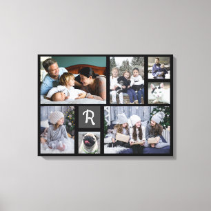 Family Photo Collage Monogrammed 7 Afbeeldingen Bl Canvas Afdruk