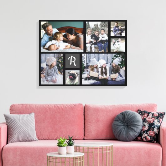 Family Photo Collage Monogrammed 7 Afbeeldingen Bl Canvas Afdruk (Insitu (Woonkamer))