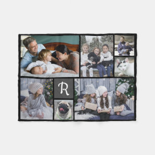 Family Photo Collage Monogrammed 7 Afbeeldingen Bl Fleece Deken