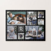 Family Photo Collage Monogrammed 7 Afbeeldingen Bl Legpuzzel (Horizontaal)
