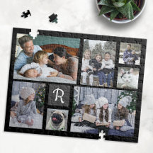Family Photo Collage Monogrammed 7 Afbeeldingen Bl