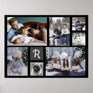 Family Photo Collage Monogrammed 7 Afbeeldingen Bl Poster