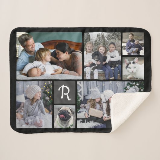 Family Photo Collage Monogrammed 7 Afbeeldingen Bl Sherpa Deken (Voorkant (horizontaal))