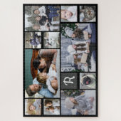 Family Photo Collage Monogrammed Black 11 Pictures Legpuzzel (Verticaal)