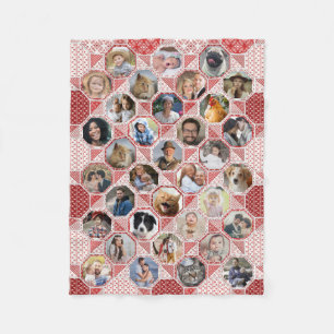 Family Photo Collage Red Quilt 35 Pics Lg Sm Fleece Deken