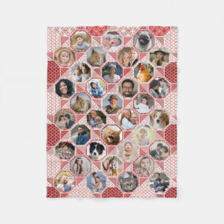 Family Photo Collage Red Quilt 35 Pics Lg Sm Fleece Deken