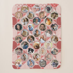 Family Photo Collage Red Quilt 35 Pics Lg Sm Sherpa Deken