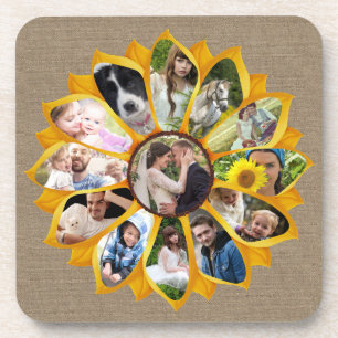Family Photo Collage Sunflower Burlap 13 Pics Easy Bier Onderzetter