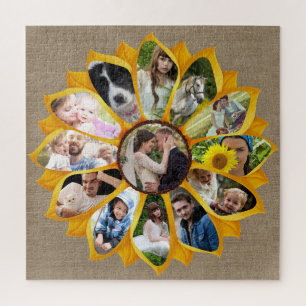 Family Photo Collage Sunflower Burlap 13 Pics Easy Legpuzzel