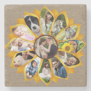 Family Photo Collage Sunflower Burlap 13 Pics Easy Stenen Onderzetter