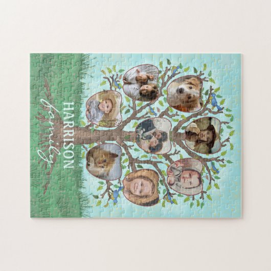 Family Photo Collage Tree 8 Afbeeldingen + Name Ea Legpuzzel (Horizontaal)