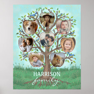 Family Photo Collage Tree 8 Afbeeldingen + Name Ea Poster