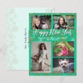 Family Photo Collage Turquoise New Years Greeting Feestdagenkaart (Voorkant / Achterkant)