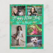 Family Photo Collage Turquoise New Years Greeting Feestdagenkaart (Voorkant)