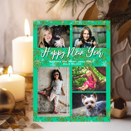 Family Photo Collage Turquoise New Years Greeting Feestdagenkaart