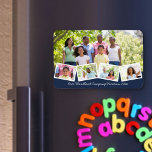 Family Photo Collage w Zigzag Photo Strip Blue Magneet<br><div class="desc">Create your own foto collble magnet with some of your favorite familiy foto's. The template is set up ready for you to add five foto and your custom text. The sample wording reads "Our Woodland Camping Vacation 20xx" which you can of race edit or delete as you wish. The main...</div>
