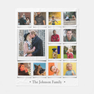 Family Photo Collage White Fleece Deken
